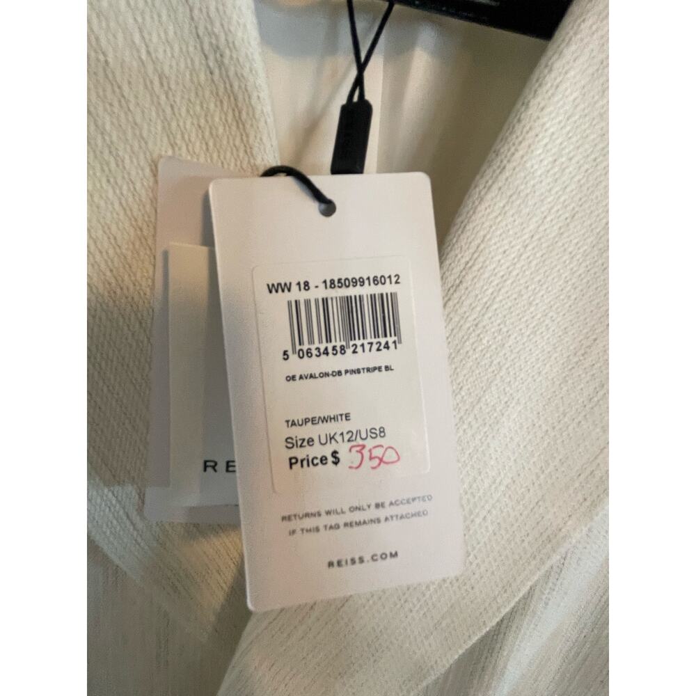 REISS Taupe / White Pinstripe Avalon Linen Blend Blazer - Picture 6 of 12